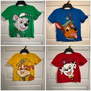(4) Paw Patrol Kids T-Shirt Set - Green, Blue, Yellow, Red